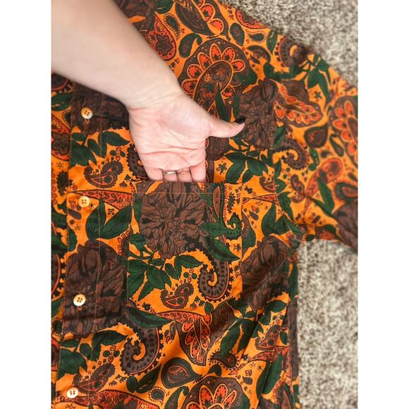 Code Zero Shirt Mens Medium Orange Paisley Cotton Button Up Vintage - Picture 4 of 7